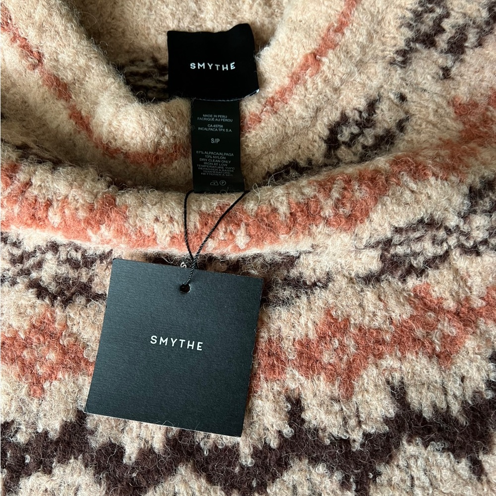 SMYTHE Lopi Fair Isle Alpaca Blend Sweater Apricot Fair Isle NWT Women's Small - Picture 9 of 10